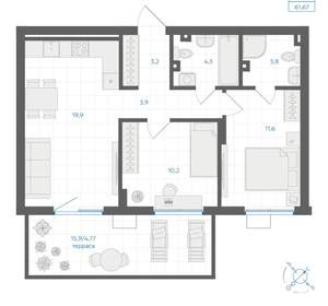 2-к квартира, вторичка, 62м2, 1/18 этаж