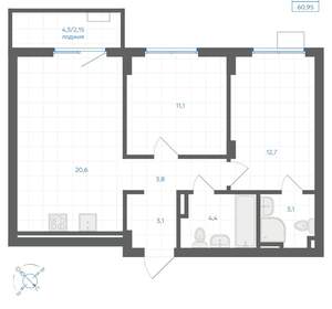 2-к квартира, вторичка, 61м2, 5/18 этаж