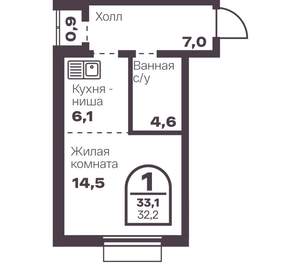1-к квартира, вторичка, 32м2, 2/8 этаж