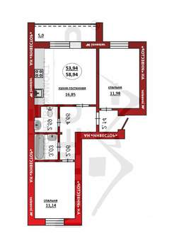 3-к квартира, вторичка, 54м2, 9/10 этаж
