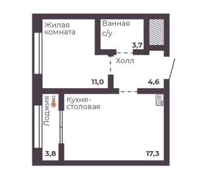 1-к квартира, вторичка, 37м2, 3/17 этаж