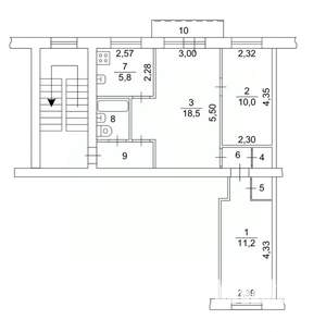 3-к квартира, вторичка, 56м2, 2/4 этаж