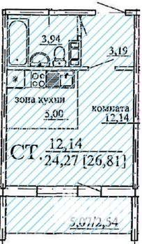 Студия квартира, вторичка, 27м2, 7/10 этаж