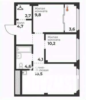 2-к квартира, вторичка, 55м2, 19/23 этаж