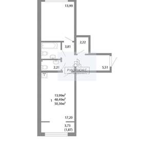 2-к квартира, сданный дом, 50м2, 15/16 этаж