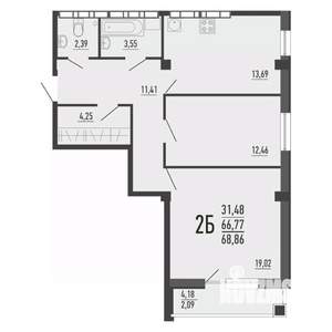 2-к квартира, вторичка, 63м2, 16/16 этаж