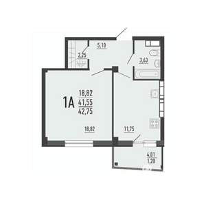 1-к квартира, вторичка, 43м2, 15/16 этаж