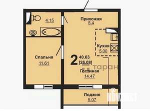 1-к квартира, вторичка, 40м2, 2/10 этаж