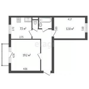 2-к квартира, вторичка, 53м2, 5/5 этаж