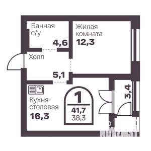 1-к квартира, вторичка, 38м2, 3/24 этаж