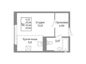 1-к квартира, строящийся дом, 24м2, 2/10 этаж