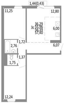 3-к квартира, вторичка, 56м2, 3/10 этаж