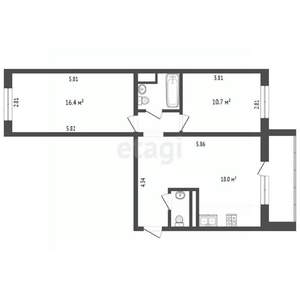 2-к квартира, вторичка, 56м2, 1/10 этаж