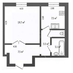 1-к квартира, вторичка, 43м2, 2/3 этаж