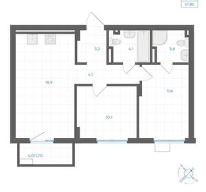 2-к квартира, вторичка, 58м2, 7/18 этаж