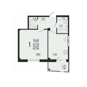 1-к квартира, вторичка, 43м2, 8/16 этаж