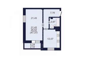 1-к квартира, вторичка, 47м2, 2/14 этаж