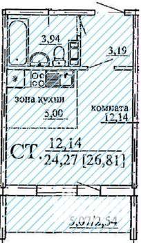 Студия квартира, строящийся дом, 27м2, 8/10 этаж