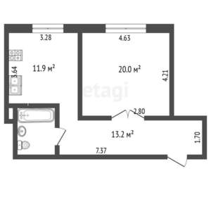 1-к квартира, вторичка, 49м2, 2/9 этаж