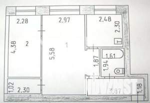 2-к квартира, вторичка, 46м2, 1/2 этаж