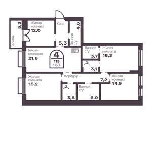 4-к квартира, вторичка, 114м2, 2/8 этаж