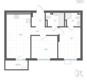 2-к квартира, вторичка, 58м2, 4/18 этаж