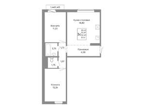 3-к квартира, строящийся дом, 56м2, 7/10 этаж