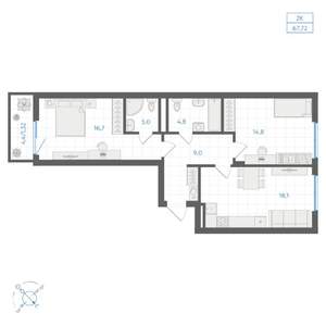 2-к квартира, вторичка, 68м2, 5/11 этаж