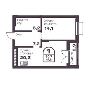 1-к квартира, вторичка, 48м2, 4/24 этаж