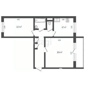 2-к квартира, вторичка, 53м2, 4/9 этаж