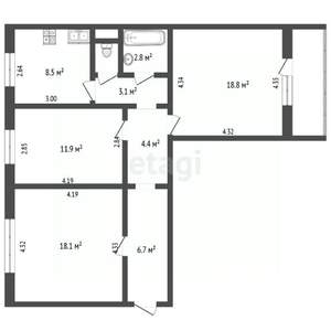 3-к квартира, вторичка, 75м2, 8/9 этаж