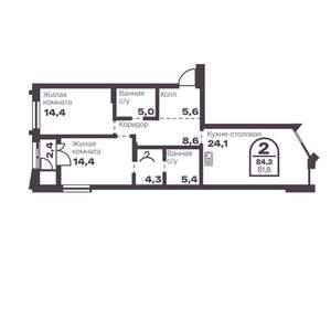 2-к квартира, вторичка, 82м2, 8/8 этаж