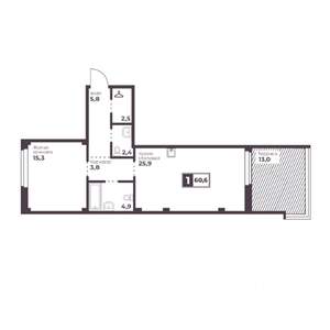 1-к квартира, строящийся дом, 61м2, 2/18 этаж