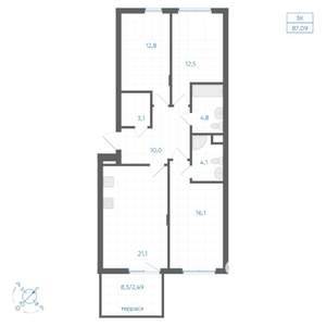 3-к квартира, вторичка, 87м2, 1/14 этаж