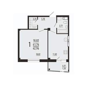 1-к квартира, вторичка, 43м2, 13/16 этаж