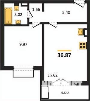 1-к квартира, вторичка, 37м2, 6/10 этаж