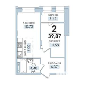 2-к квартира, вторичка, 40м2, 2/10 этаж