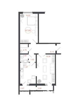 2-к квартира, вторичка, 68м2, 11/16 этаж