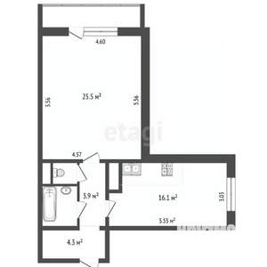 1-к квартира, вторичка, 54м2, 8/10 этаж