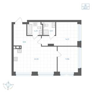 2-к квартира, вторичка, 68м2, 5/30 этаж