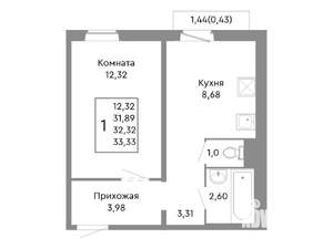 1-к квартира, строящийся дом, 32м2, 4/10 этаж