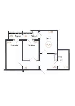 2-к квартира, вторичка, 67м2, 8/16 этаж