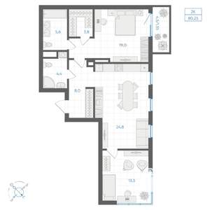 2-к квартира, вторичка, 80м2, 8/10 этаж