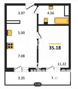 1-к квартира, сданный дом, 35м2, 10/10 этаж