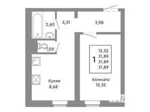 1-к квартира, строящийся дом, 32м2, 2/10 этаж