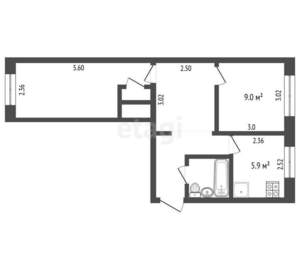 2-к квартира, вторичка, 43м2, 4/5 этаж