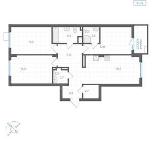 3-к квартира, вторичка, 92м2, 2/18 этаж