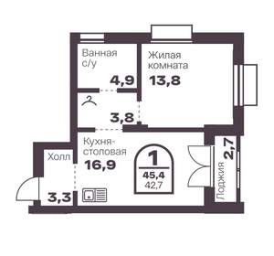 1-к квартира, вторичка, 43м2, 20/8 этаж