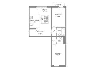 3-к квартира, строящийся дом, 57м2, 5/10 этаж