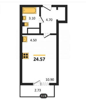 Студия квартира, сданный дом, 25м2, 2/20 этаж
